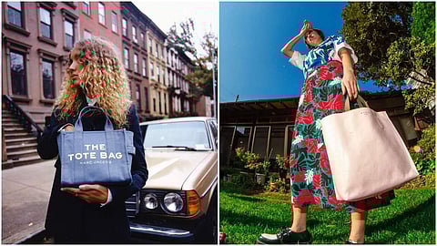 Left: Marc Jacobs' denim mini tote; Right: Marni's soft bucket tote