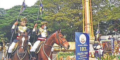 Mysore Lancers at the ‘Wreath-laying Ceremony’ on the 103rd anniversary of Haifa Day celebrations | Photo: Nagaraja Gadekal