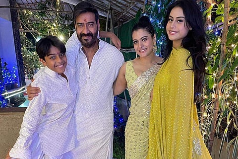 Kajol with Ajay Devgan, Nysa and Yug