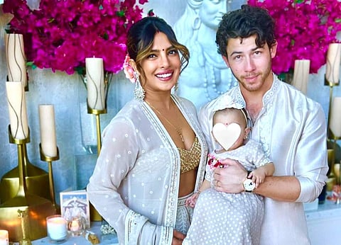 Priyanka Chopra with her husband, Nick Jonas and daughter, Malti Marie Chopra Jonas