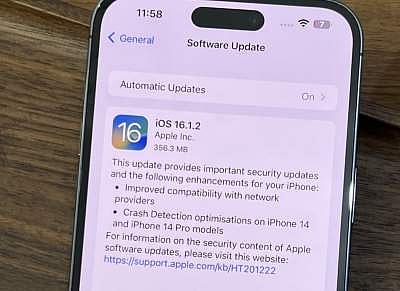 Apple releases iOS 16.1.2 update with security fixes, improved crash detection