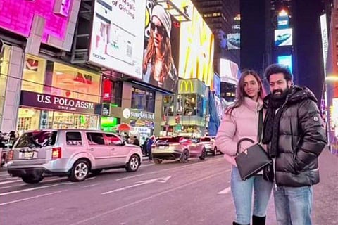 Jr NTR and Lakshmi at Times Square in NYC