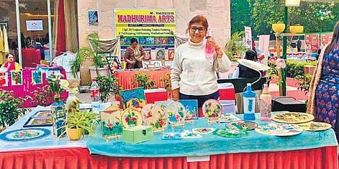Noida-based litigation lawyer Bina Gupta exhibiting her work. (Photo| EPS)