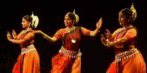 Odissi dancer Madhulitha Mohapatra and party performing at Soorya festival in Thiruvananthapuram. (Photo | BP Deepu, EPS)