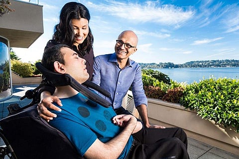 Zain Nadella with his father Satya Nadella and mother Anu