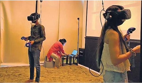 Visitors experiencing The Infinite Library