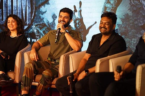 Vijay Deverakonda and Puri Jagannadh at the JGM announcement event