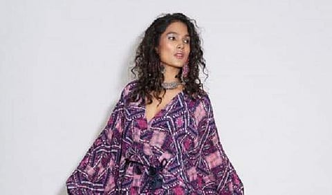 Fuschia abstract wrap dress