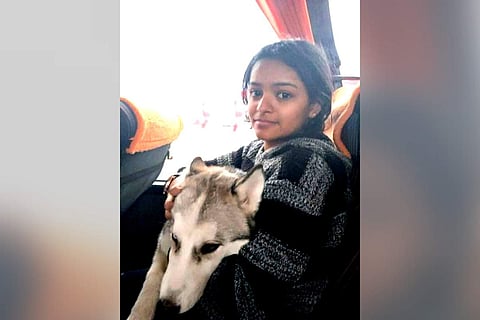 Arya Aldrin with her Siberian husky, Serah