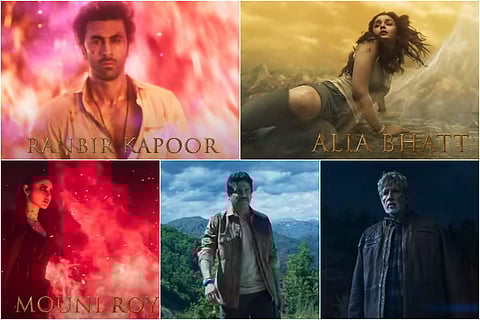 Stills from the Brahmastra teaser featuring Ranbir Kapoor, Alia Bhatt, Mouni Roy, Nagarjuna Akkineni, and Amitabh Bachchan