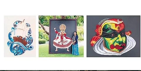 Artist Asha Anish with her artwork.