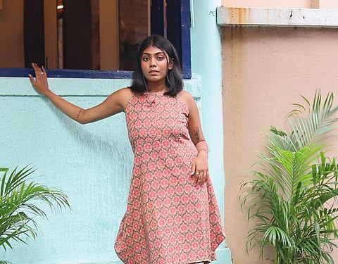 Pure cotton printed balloon dress