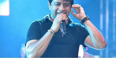 Bollywood playback singer Krishnakumar Kunnath, popularly known as 'KK' during his performance, at Nazrul Mancha in Kolkata, Tuesday, May 31, 2022. (Photo | PTI)