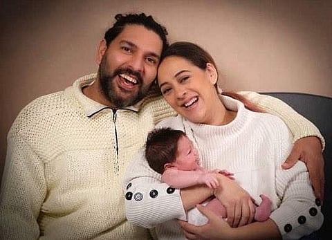 Yuvraj Singh and Hazel Keech with baby Orion Singh
