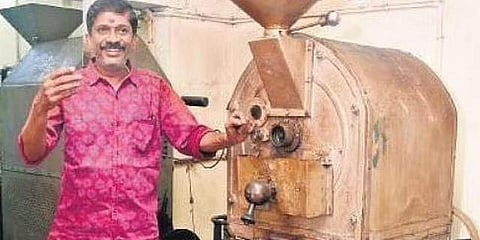Jayakumar with the grounding machine, which was imported from London in the 1950s | A Sanesh