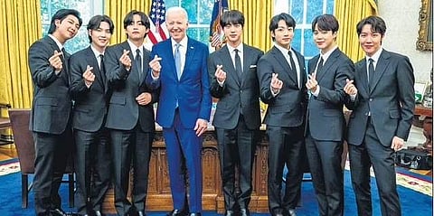 BTS members with US President Joe Biden at the White House