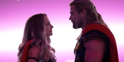 Natalie Portman and (right) Chris Hemsworth in ‘Thor: Love and Thunder’. (Photo | AP)