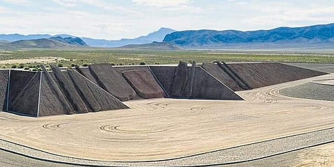 A mile-long and half-a-mile-wide collection of mounds, geoglyphs and concrete pyramids have been created by eminent earthworks artist Michael Heizer