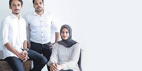 (From left) Faheem M Faisal, Muhammed Noufal and Sheeha Hameed