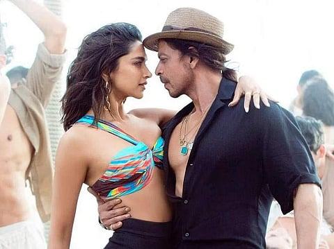 A still of Shah Rukh Khan and Deepika Padukone from Besharam Rang in Pathan