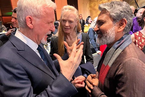 SS Rajamouli with James Cameron at the Critics Choice Awards