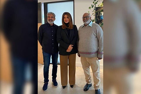 Priyanka Chopra with SS Rajamouli and MM Keeravani