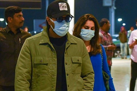 Ram Charan and Upasana at Hyderabad airport
