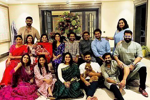 In frame: Varun Tej with Lavanya Tripathi with Ram Charan and extended family