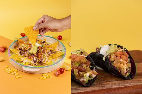 Nachos grande (L); Crispy charcoal tacos