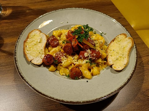 The Spicy chicken sausage mac and cheese dish served at the diner