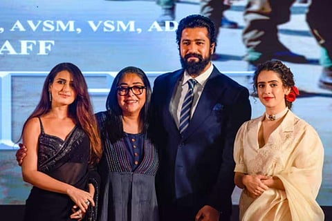 (L-R) Fatima Sana Shaikh, Meghna Gulzar, Vicky Kaushal and Sanya Malhotra at the conference