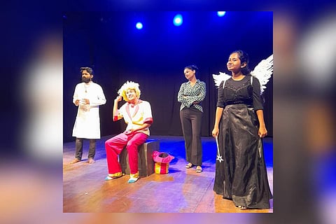 Actors rehearsing Between a Clown & a God