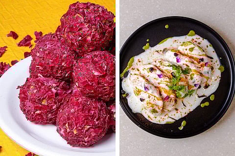 (L-R) Rose Blossom Laddu, Dahi Gujiya