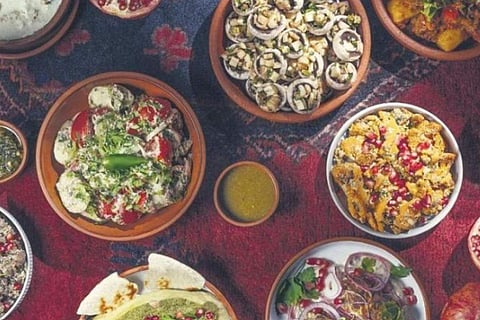 A supra comprising cold dishes and salads