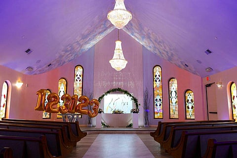Decorations adorn The Wedding Chapel at Vegas Weddings