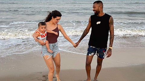 Hardik Pandya with his wife, Natasa Stankovic and baby boy, Agastya