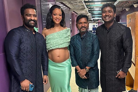 Rahul Sipligunj and Kaala Bhairava pose with Rihanna