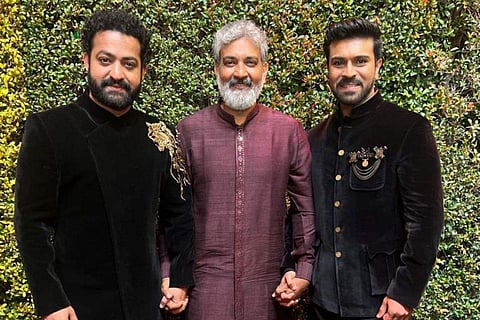 Jr NTR and Ram Charan with SS Rajamouli at Oscars 2023