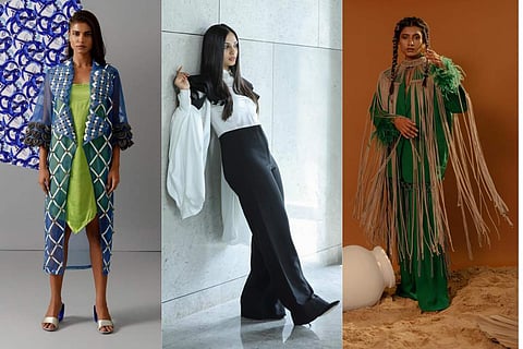 (left) Piece from Terra Living, (center) Outfit from Renasci, (right) Dresses from Devina Juneja