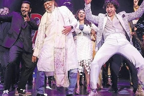 Rajeev Goswami (left) with Mithun Chakraborty and Arjun Tanwar (right) 