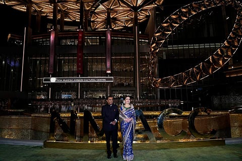 Nita and Mukesh Ambani outside NMACC