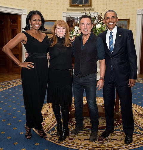 (L-R) Michelle Obama, Patti Scialfa, Bruce Springsteen, Barack Obama
