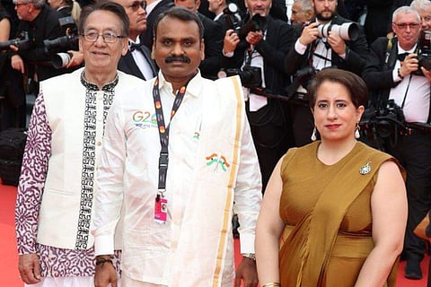 Guneet Monga with Dr L Murugan and Manipuri actor Kangabam Tomba