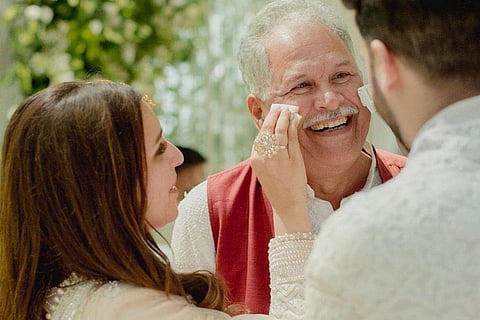 Parineeti Chopra and Shivang Chopra with their father