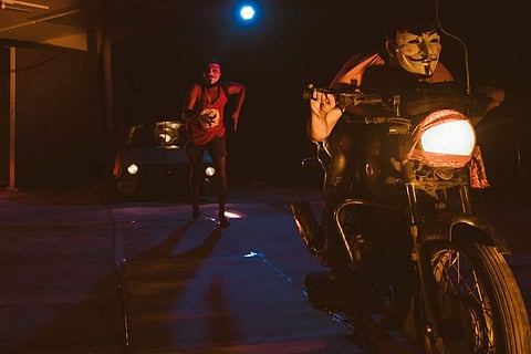 A still from experimental theatre Ravan Reloaded