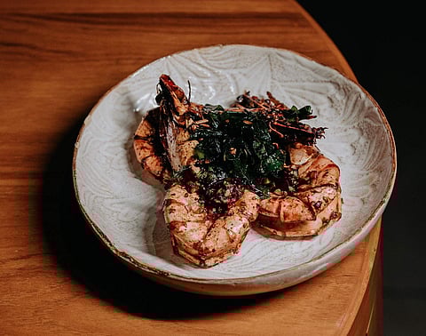 Basil garlic tiger prawn