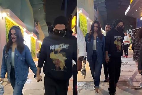Ranveer Singh and Deepika Padukone outside movie theater