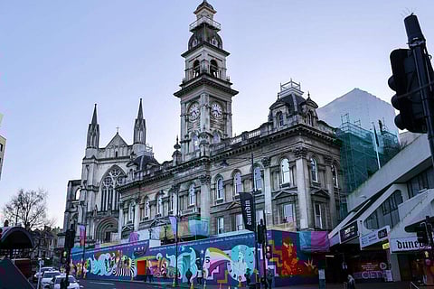 A mural painted for the Women's World Cup on the front of Town Hall in central Dunedin