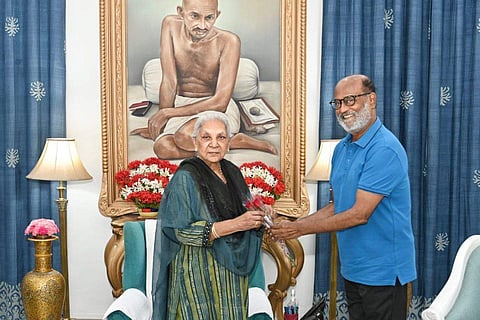 Rajinikanth with Anandiben Patel at Raj Bhavan