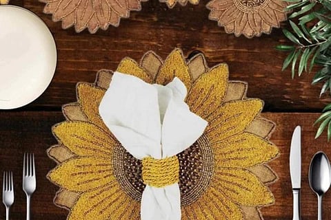 Sunflower jute embroidered placemats